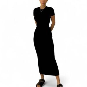 SHEIN x Dazy Solid Split Hem Black Bodycon Dress